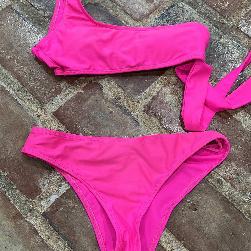 SHEIN Hot Pink One-Shoulder Bikini